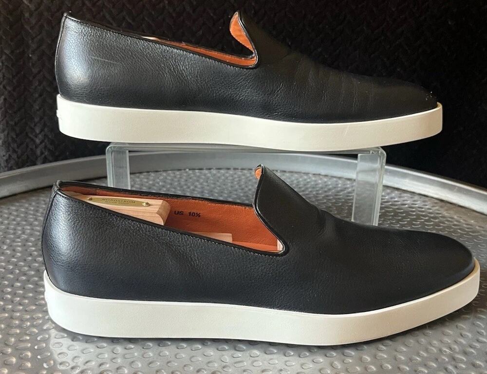 Men's Santoni Black Leather Slip On Loafer Casual/Business Shoes Size 10.5